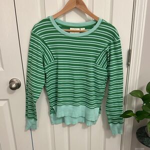 Maeve Mint and White Striped Crew Neck Sweater